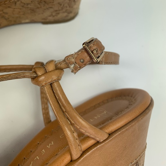 Antonio Melani Cork Wedge Sandals Tan Wooden Cut-Out - Picture 6 of 8